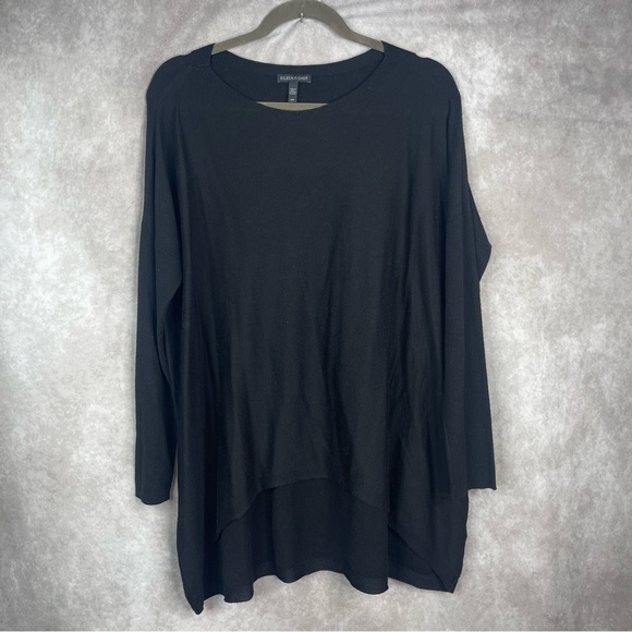 Eileen Fisher Cotton Silk Knit Round Hem Sweater In Black Women's Sz S Oversized - Picture 1 of 6